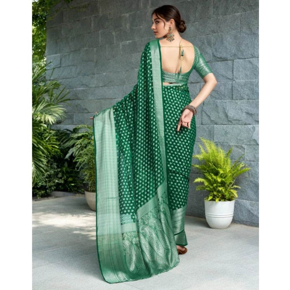 Generic Women's Georgette Weaving Saree With Unstitched Blouse 5.5Mtr (Green) - MYLUXURY LANE ENTERPRISE