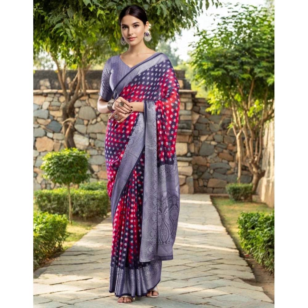 Generic Women's Georgette Weaving Saree With Unstitched Blouse 5.5Mtr (Pink) - MYLUXURY LANE ENTERPRISE