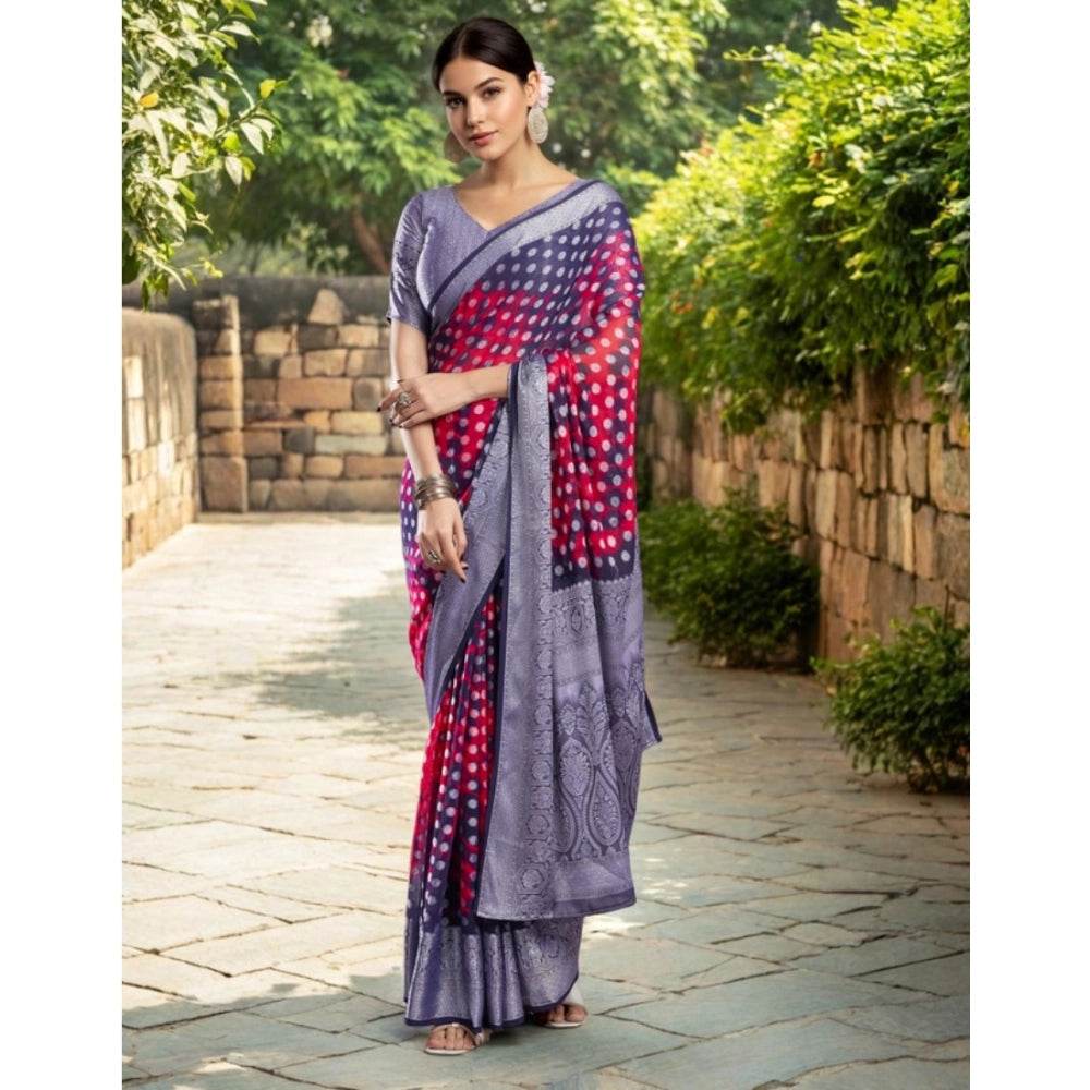 Generic Women's Georgette Weaving Saree With Unstitched Blouse 5.5Mtr (Pink) - MYLUXURY LANE ENTERPRISE