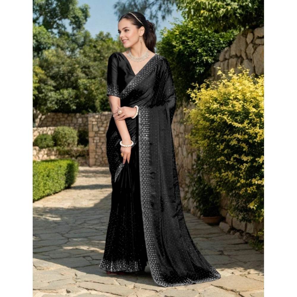 Generic Women's Rangoli Diamond Weaving - Stone Work Saree With Unstitched Blouse 5.5Mtr (Black) - MYLUXURY LANE ENTERPRISE
