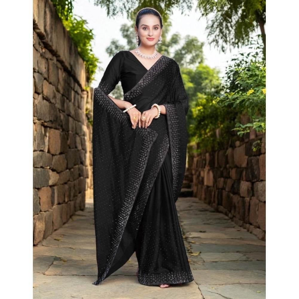 Generic Women's Rangoli Diamond Weaving - Stone Work Saree With Unstitched Blouse 5.5Mtr (Black) - MYLUXURY LANE ENTERPRISE