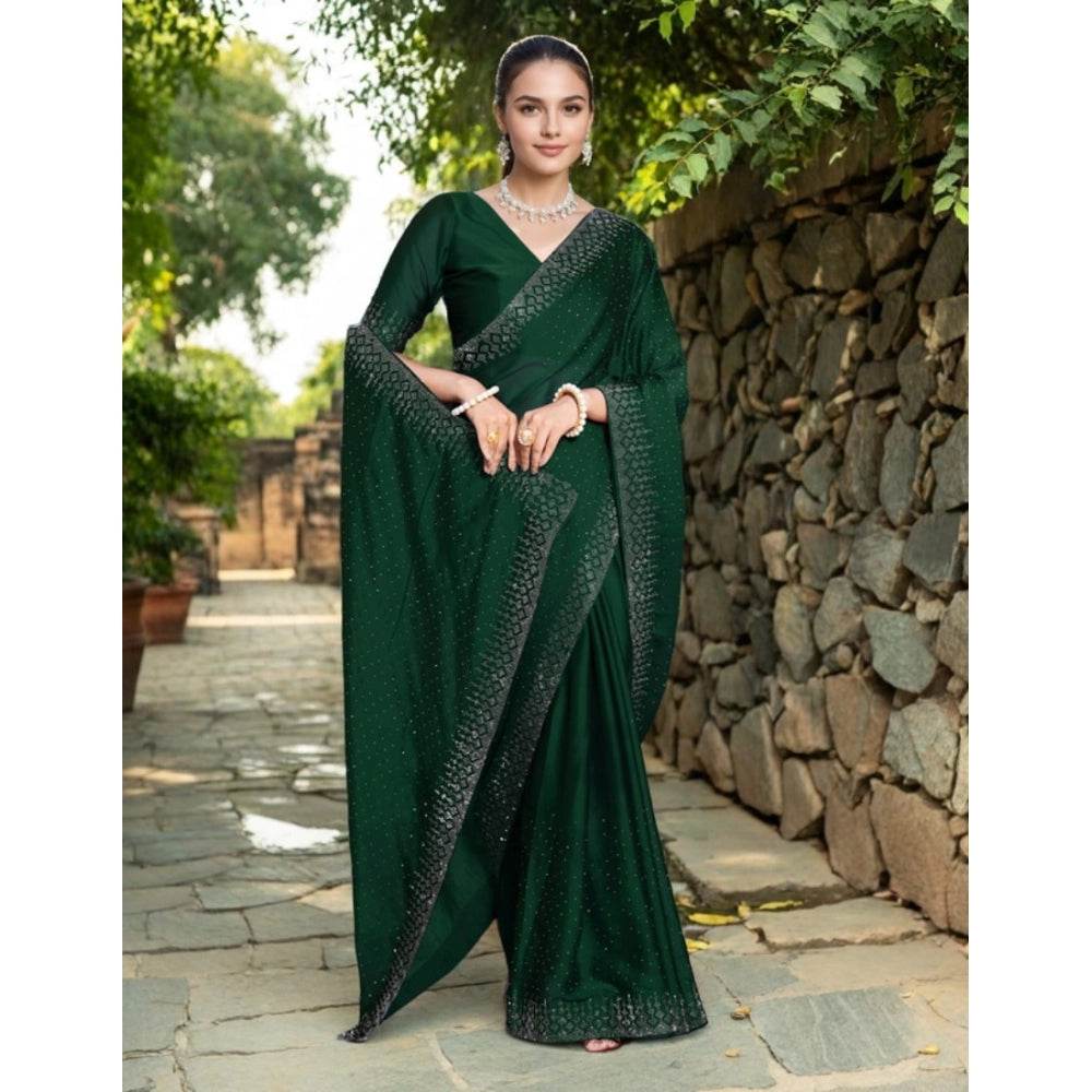Generic Women's Rangoli Diamond Weaving - Stone Work Saree With Unstitched Blouse 5.5Mtr (Green) - MYLUXURY LANE ENTERPRISE