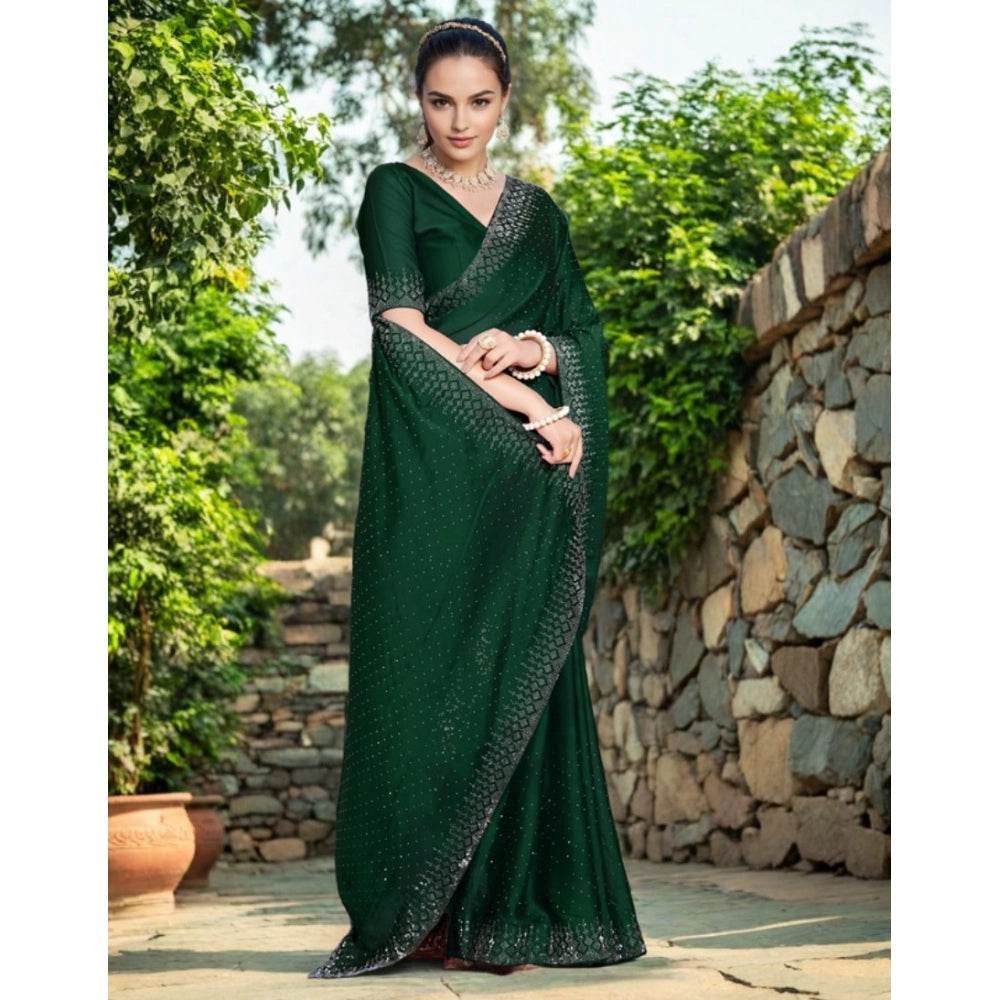 Generic Women's Rangoli Diamond Weaving - Stone Work Saree With Unstitched Blouse 5.5Mtr (Green) - MYLUXURY LANE ENTERPRISE