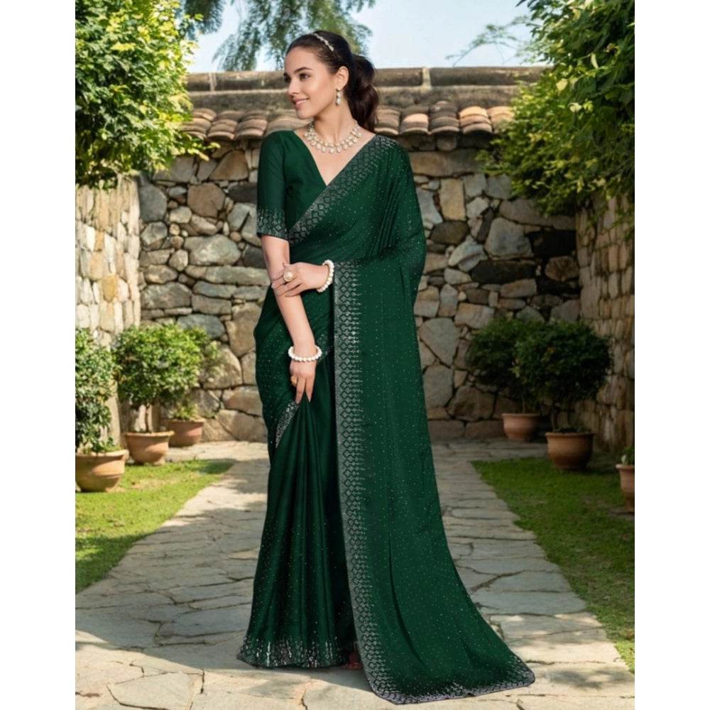 Generic Women's Rangoli Diamond Weaving - Stone Work Saree With Unstitched Blouse 5.5Mtr (Green) - MYLUXURY LANE ENTERPRISE