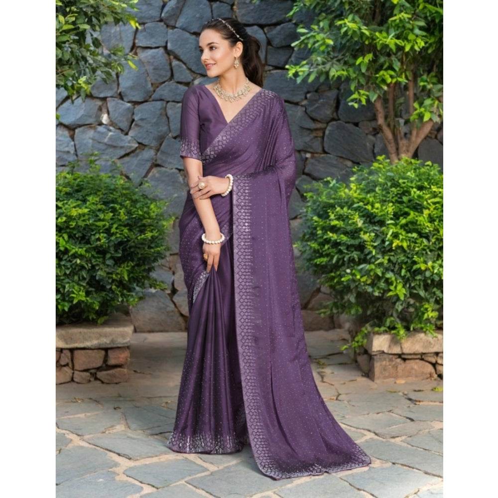 Generic Women's Rangoli Diamond Weaving - Stone Work Saree With Unstitched Blouse 5.5Mtr (Lavender) - MYLUXURY LANE ENTERPRISE