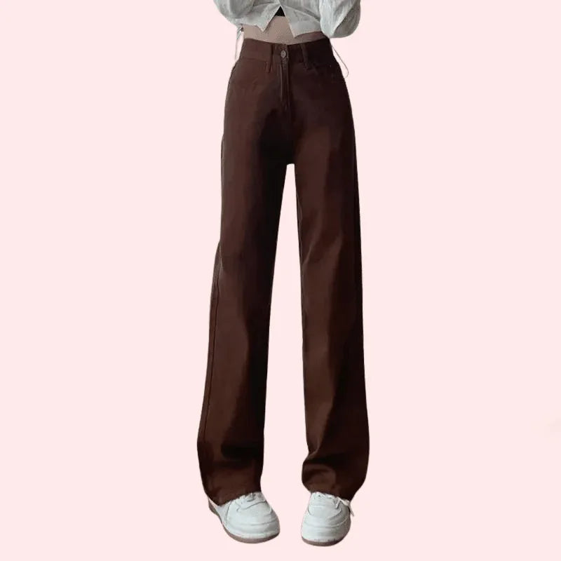 Women's Brown High Rise Wide Leg Loose Denim Jeans - MYLUXURY LANE ENTERPRISE