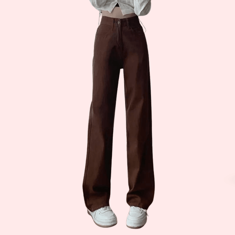 Women's Brown High Rise Wide Leg Loose Denim Jeans - MYLUXURY LANE ENTERPRISE