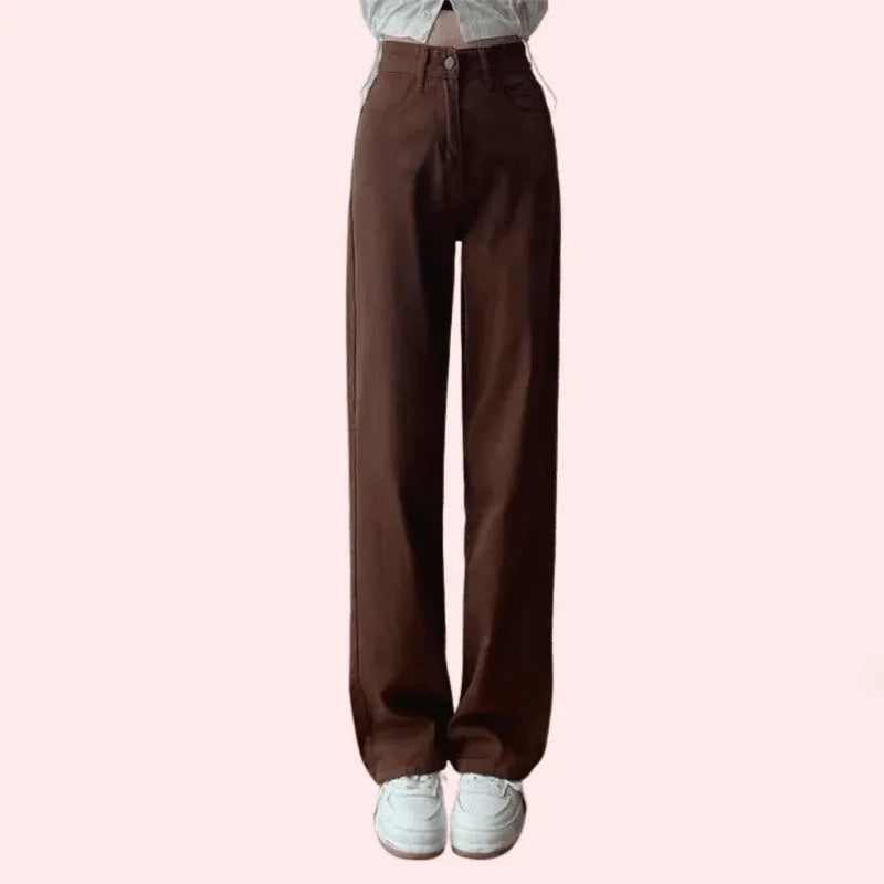 Women's Brown High Rise Wide Leg Loose Denim Jeans - MYLUXURY LANE ENTERPRISE