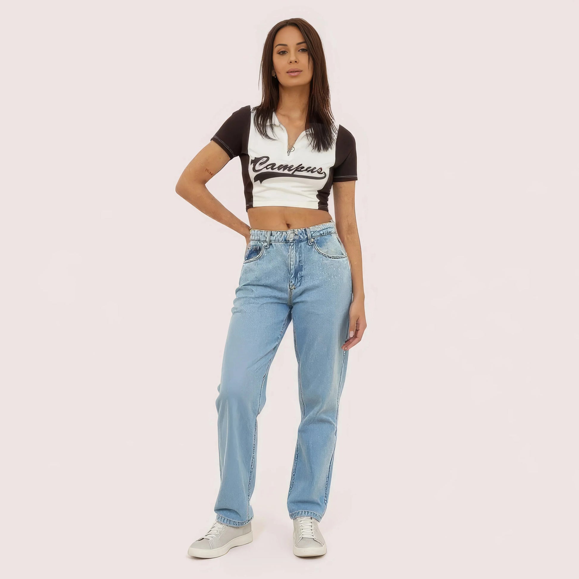 "Camper Chic" Contrast Zip Crop Top - MYLUXURY LANE ENTERPRISE