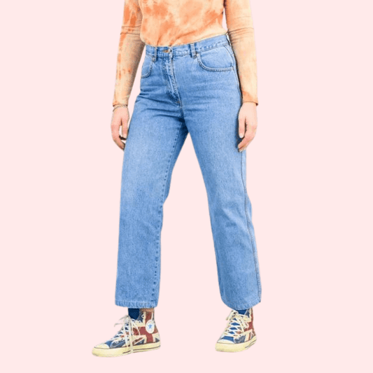 Classic 90s Boyfriend Blue Denim Wide Leg Jeans - MYLUXURY LANE ENTERPRISE