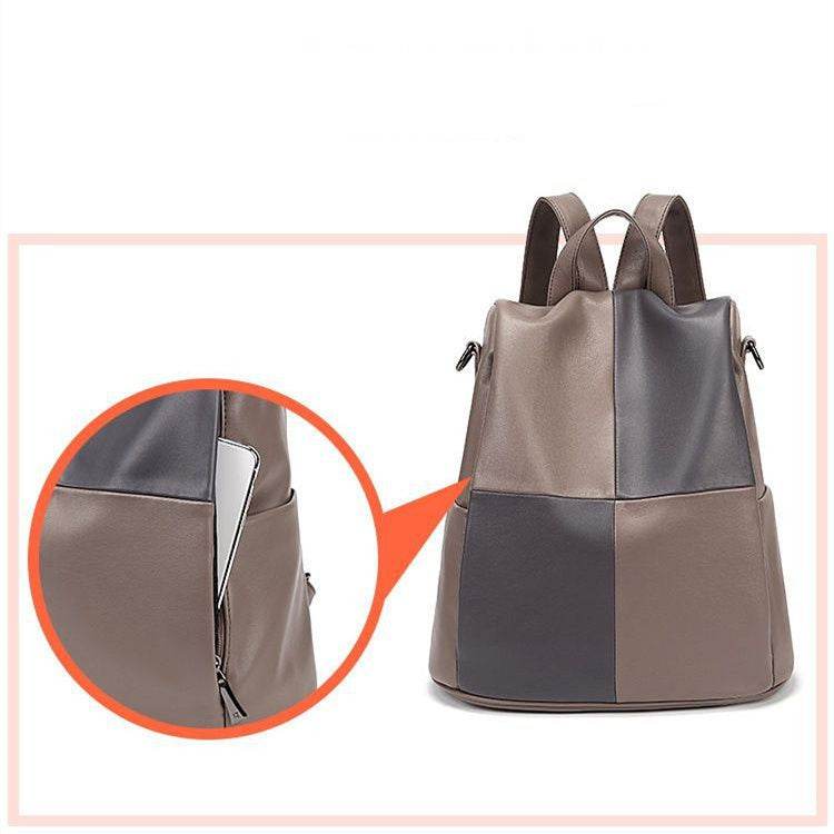 Fashion Stitching Contrast Color Soft Leather Backpack - MYLUXURY LANE ENTERPRISE
