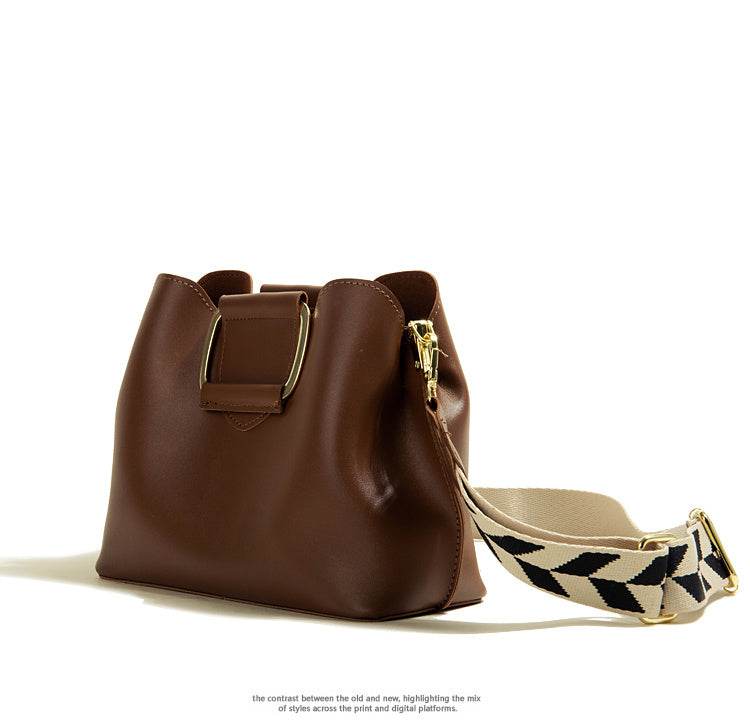 Crossbody Wide Shoulder Strap Portable Bucket Bag - MYLUXURY LANE ENTERPRISE