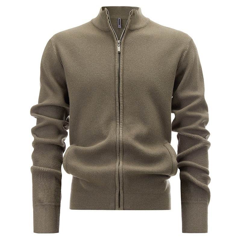 Cardigan Men's Sweater Zipper Solid Color Round Neck - MYLUXURY LANE ENTERPRISE