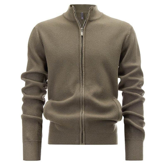 Cardigan Men's Sweater Zipper Solid Color Round Neck - MYLUXURY LANE ENTERPRISE