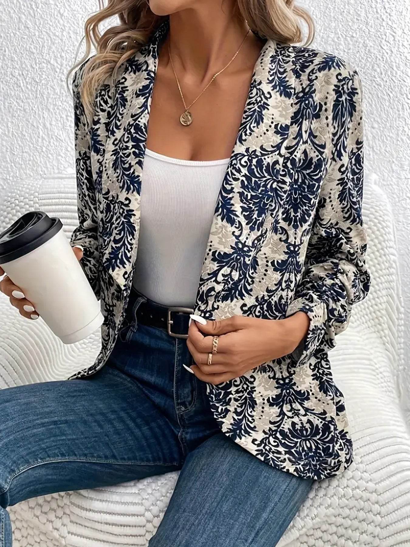 Women's Fashionable Cardigan Lapel Long Sleeve Printed Jacket Small Suit - MYLUXURY LANE ENTERPRISE