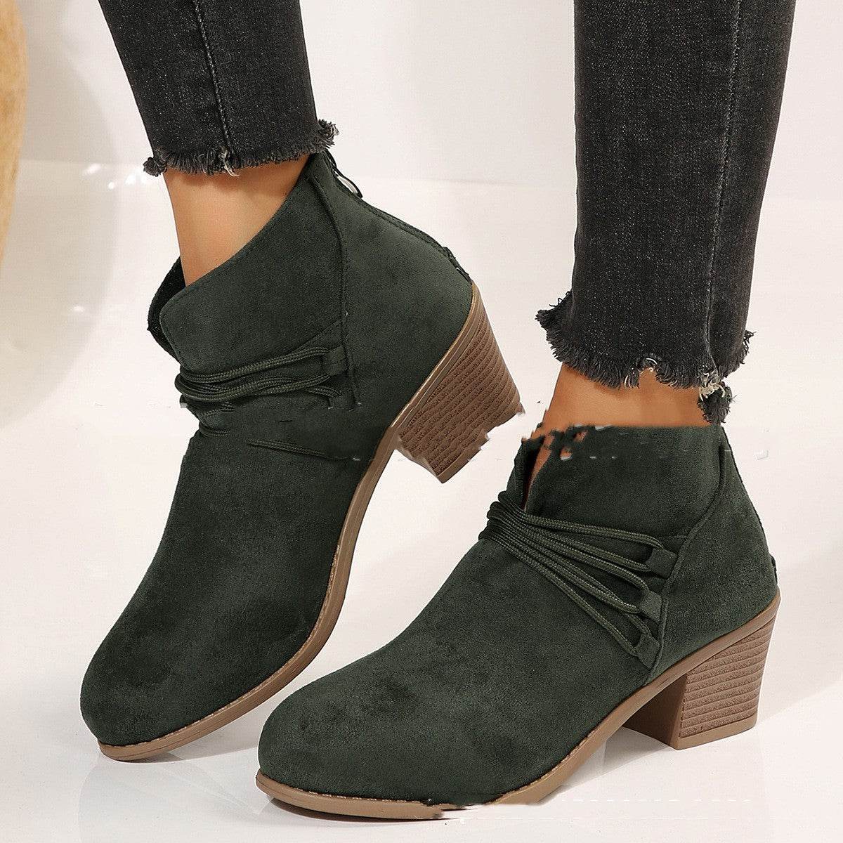 Mid Heel Boots Women's Chunky Heel Martin Boots - MYLUXURY LANE ENTERPRISE
