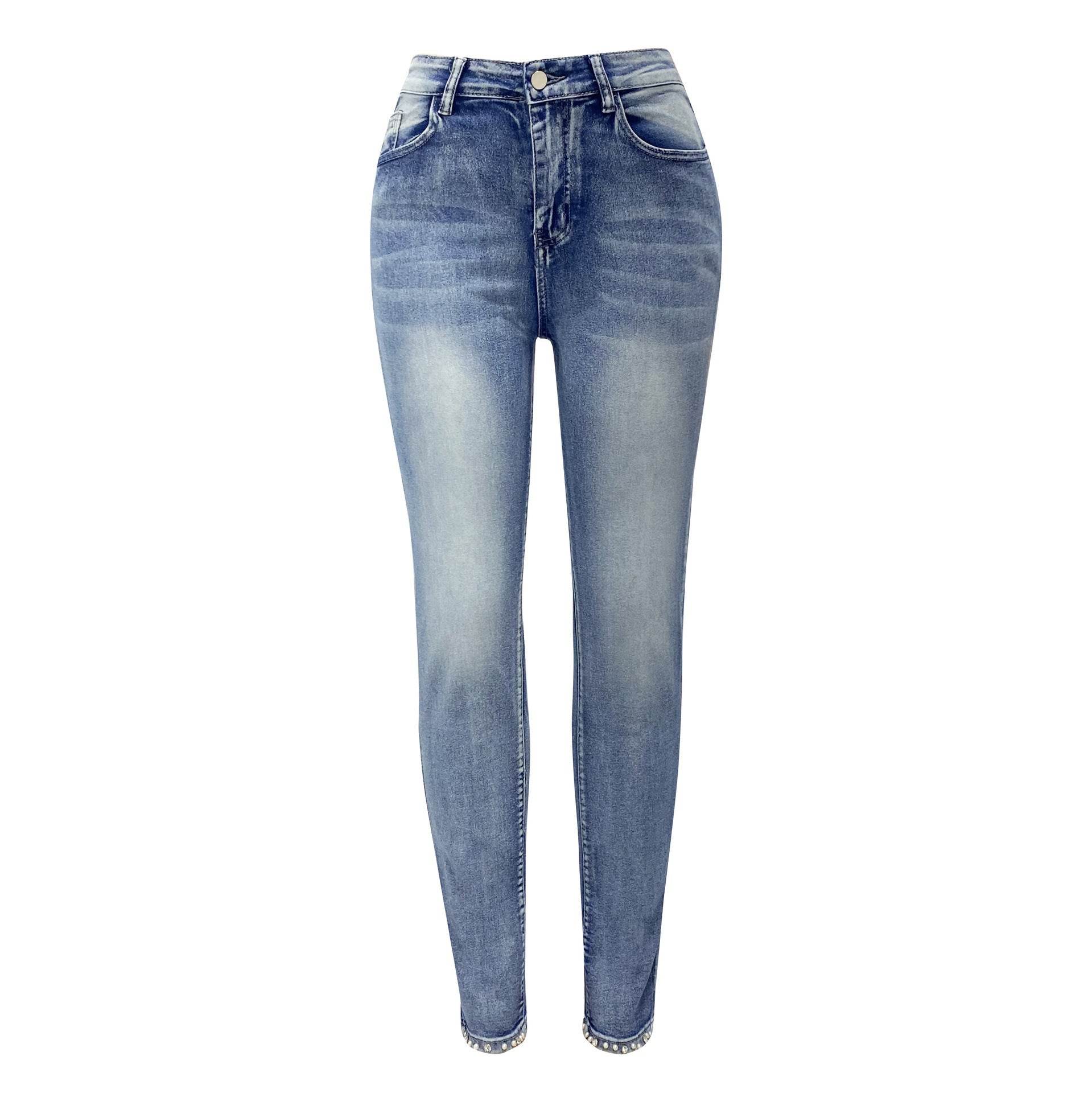 Women's Jeans European And American Trendy High Waist Beaded Skinny Tappered Pants - MYLUXURY LANE ENTERPRISE