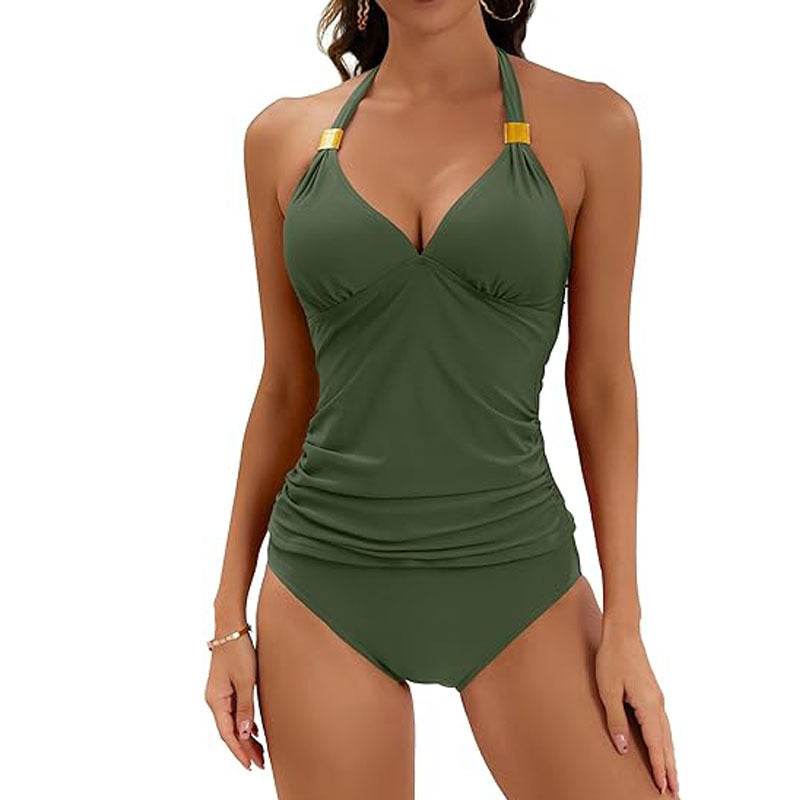 Women's Pure Color Halter Split Tie Two Piece Swimsuit - MYLUXURY LANE ENTERPRISE