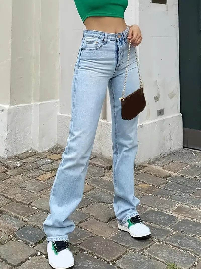 Women's Europe And America Cross Border Light Blue Slim Fit High Waist Stretch Jeans - MYLUXURY LANE ENTERPRISE
