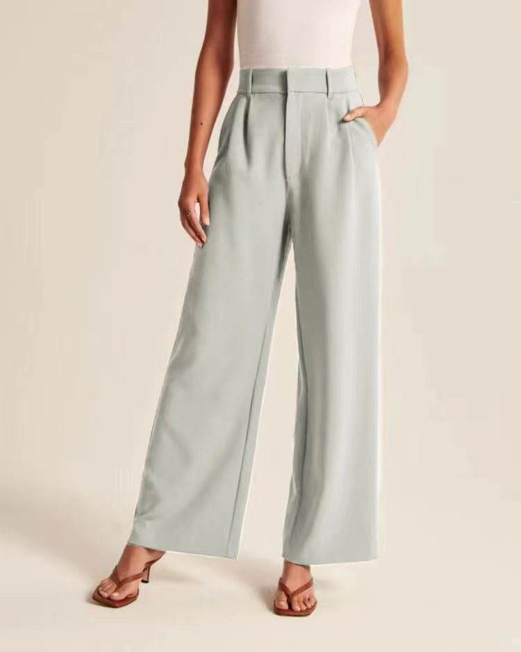 Commuter Drooping Slimming Solid Pocket High Waist Wide Leg Pants - MYLUXURY LANE ENTERPRISE