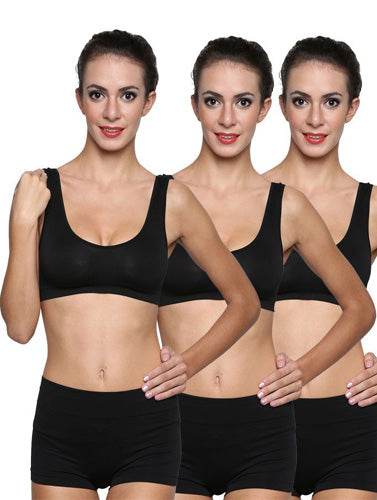3-Pack Scoop Neck Black Sports Bra Boyshort Set - MYLUXURY LANE ENTERPRISE