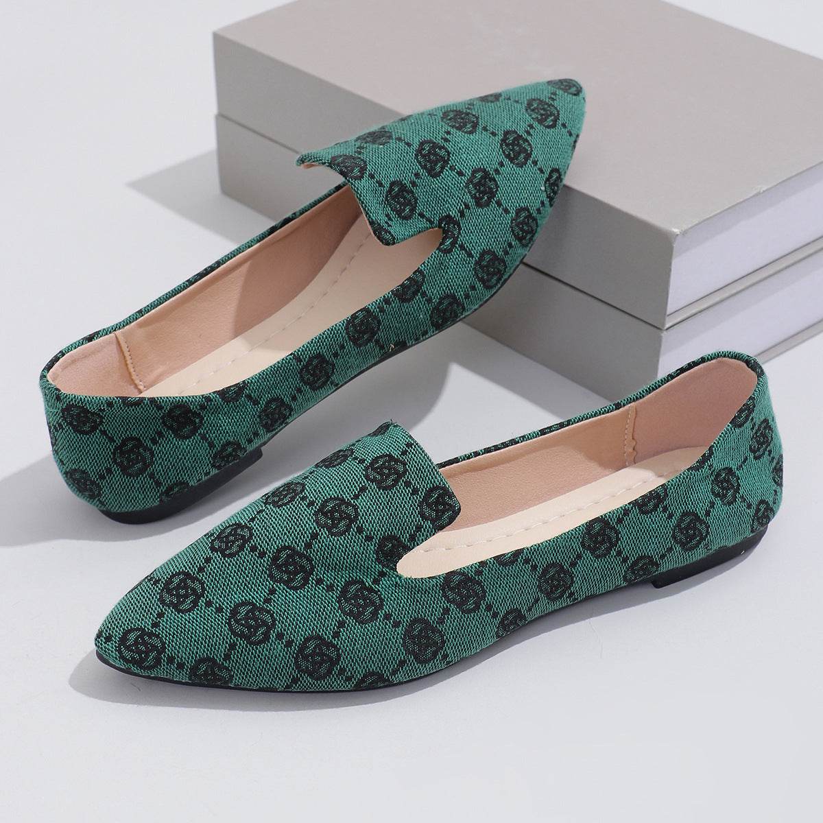 Rose Print Flats Shoes Fashion Casual Pointed Toe Canvas Loafers Lazy Shoes For Women - MYLUXURY LANE ENTERPRISE