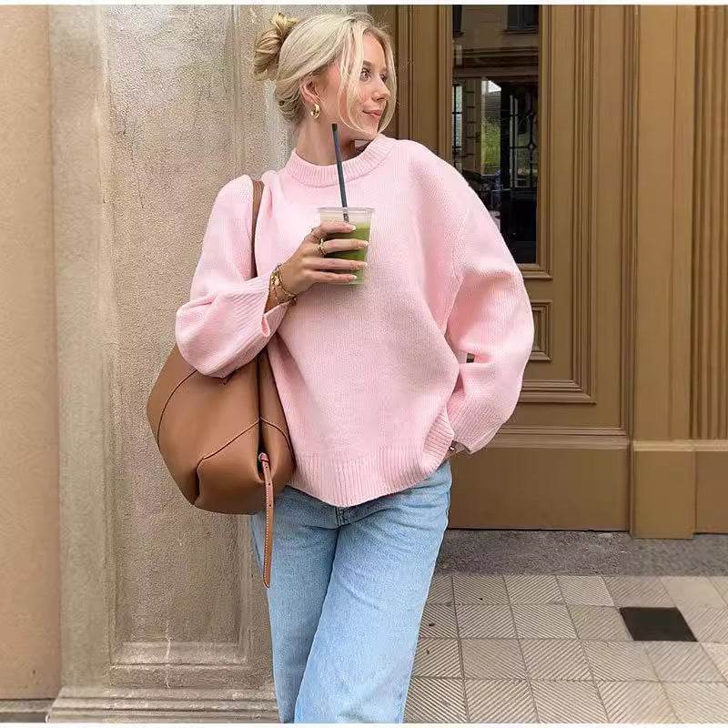 Sweet Crew Neck Pullover Sweater Winter Fashion Loose Long-sleeved Tops For Women Clothing - MYLUXURY LANE ENTERPRISE