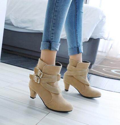 Winter Autumn Leather Casual Women High Heels Pumps Warm Ankle Boots - MYLUXURY LANE ENTERPRISE