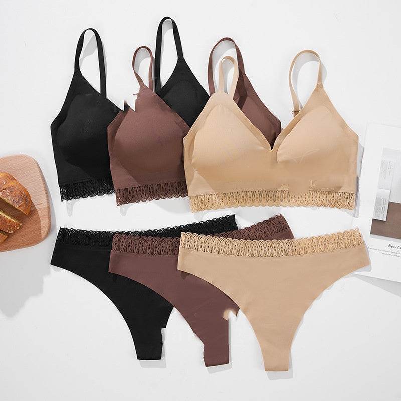 Sexy Lace Ribbon Stitching Seamless Lightweight Push-up Underwear Set - MYLUXURY LANE ENTERPRISE