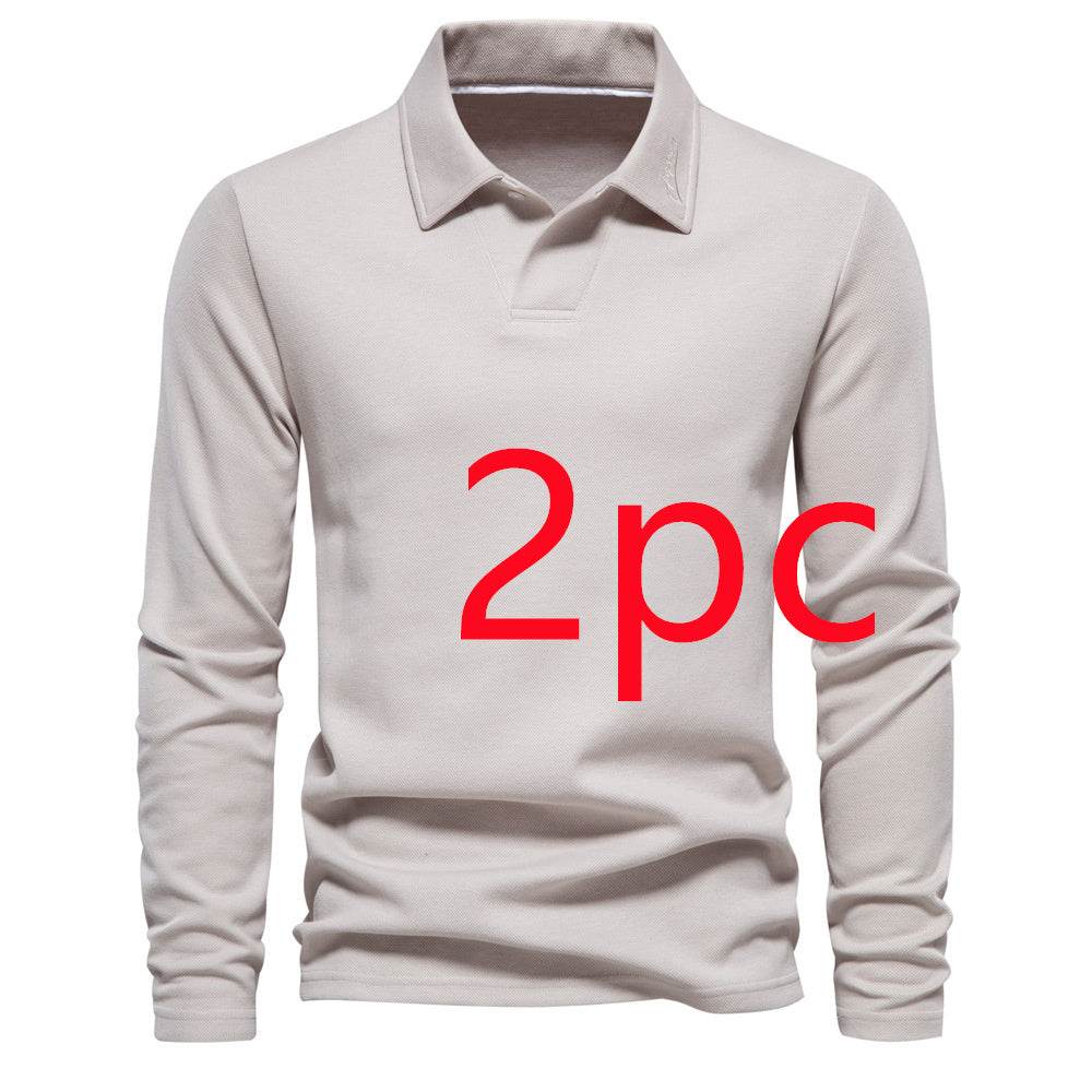 Fashion Lapel Long-sleeved Polo Shirt Men's Casual Solid Color Tops Clothing - MYLUXURY LANE ENTERPRISE