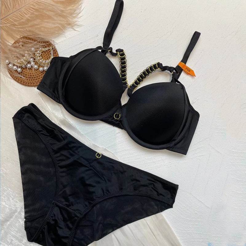 Women's Glossy Comfortable Gold Buckle Lace-up Bra Suit - MYLUXURY LANE ENTERPRISE