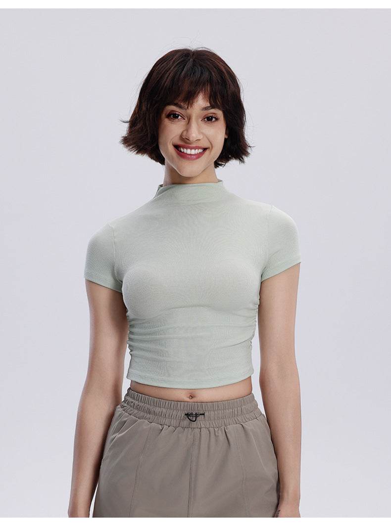 Women's Graceful And Fashionable Slim-fit Half Turtleneck Pleated Waist Yoga Clothes Sports Casual Top - MYLUXURY LANE ENTERPRISE