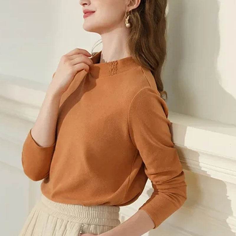 Lace Stand-up Collar Long Sleeve T-shirt Shirt Inner Wear Blouse Warm Slim-fit Flattering - MYLUXURY LANE ENTERPRISE