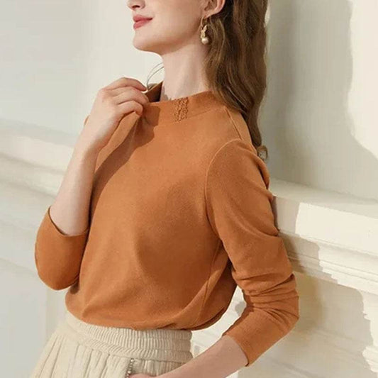Lace Stand-up Collar Long Sleeve T-shirt Shirt Inner Wear Blouse Warm Slim-fit Flattering - MYLUXURY LANE ENTERPRISE