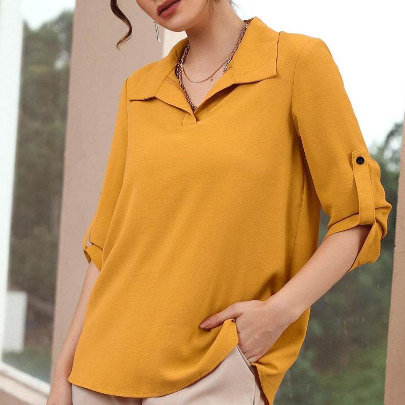 Polo Collar Casual Loose Three-quarter Sleeve Top - MYLUXURY LANE ENTERPRISE