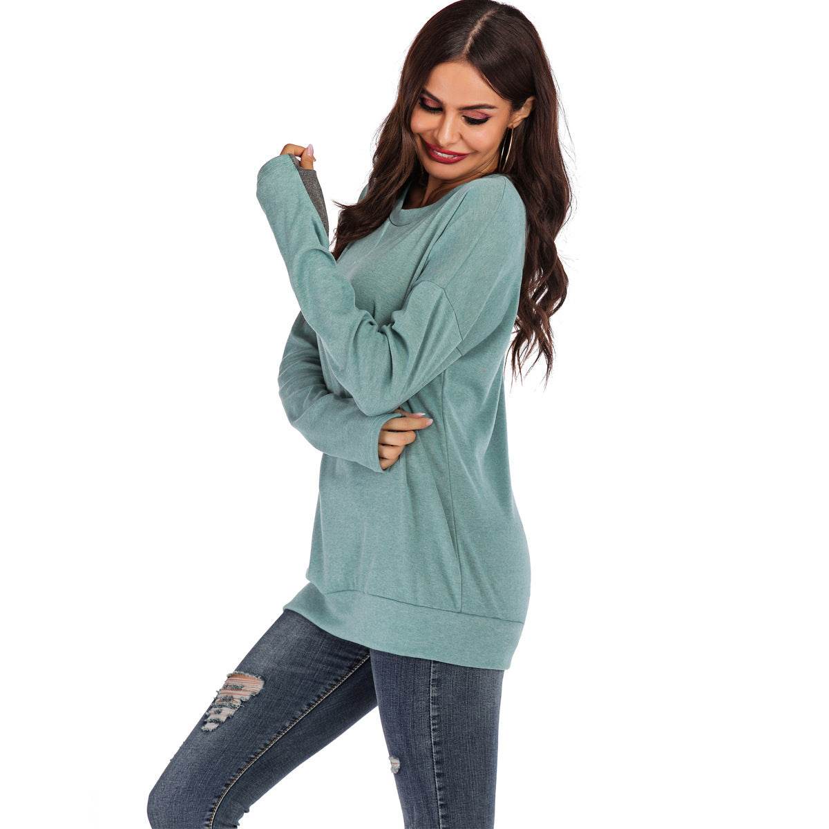 Women's Fashion Pullover Round Neck Long Sleeve - MYLUXURY LANE ENTERPRISE