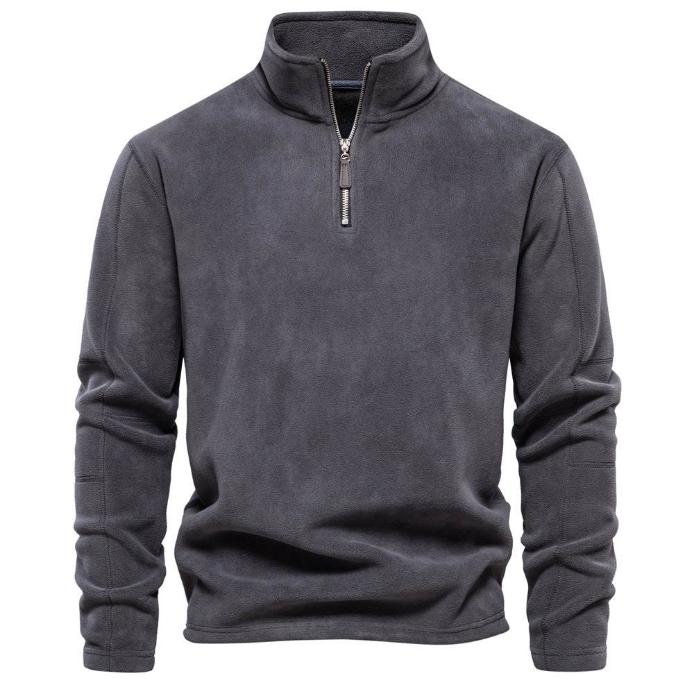 Fashion Personality Stand-collar Zippered Sweatshirt With Fleece Winter Casual Pullover Top Men's Clothing - MYLUXURY LANE ENTERPRISE