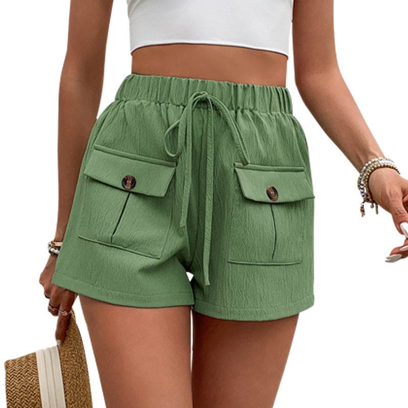 Women's Double Pocket Casual Elastic Waist Lace-up Shorts - MYLUXURY LANE ENTERPRISE