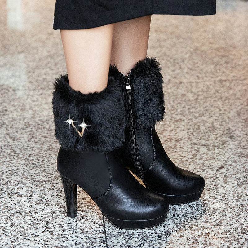 Autumn And Winter Short Boots Snow Female Buskin Female Boots Chunky Heel Booties - MYLUXURY LANE ENTERPRISE