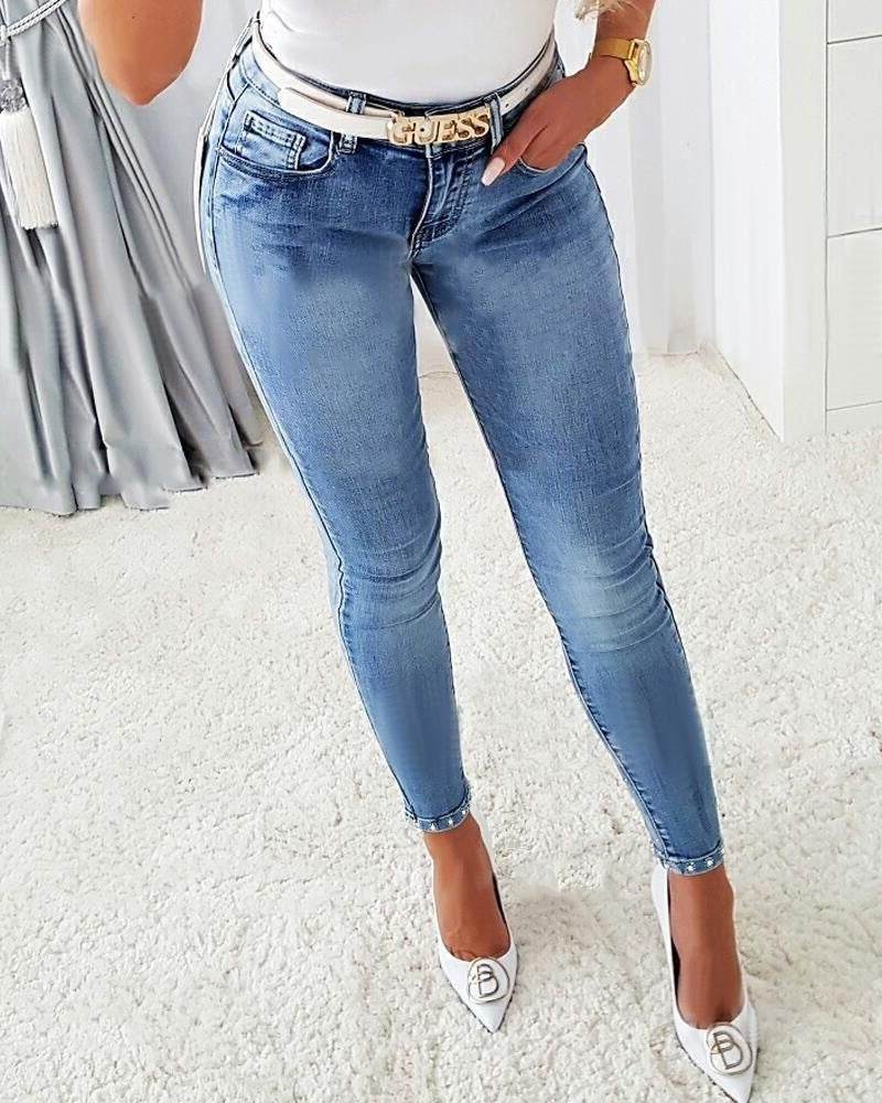 Women's Jeans European And American Trendy High Waist Beaded Skinny Tappered Pants - MYLUXURY LANE ENTERPRISE