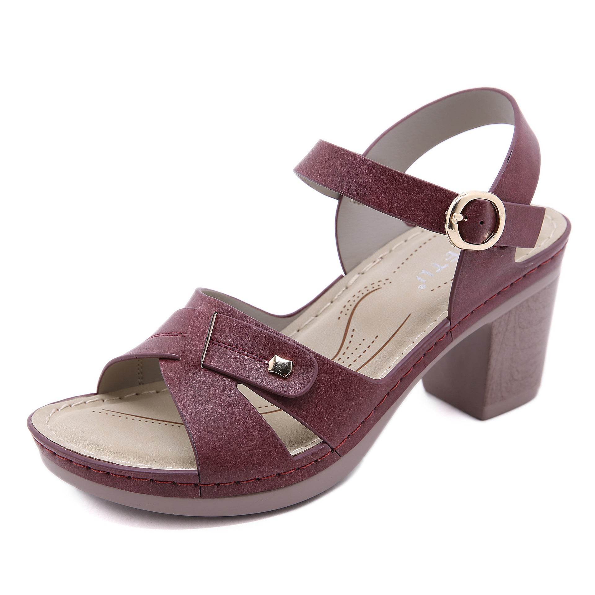 Women's Metal Buckle Stitching Buckle Chunky Heel Comfortable Plus Size Sandals - MYLUXURY LANE ENTERPRISE