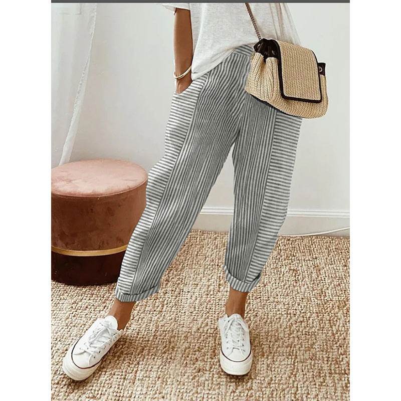 Women's Striped Print Trousers Summer Fashion Casual Loose Pants - MYLUXURY LANE ENTERPRISE