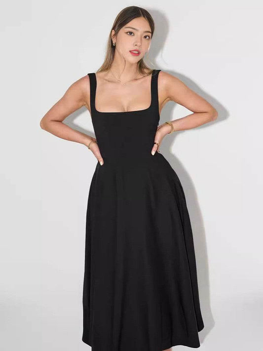 French Square Collar Spaghetti Straps Sleeveless Dress - MYLUXURY LANE ENTERPRISE