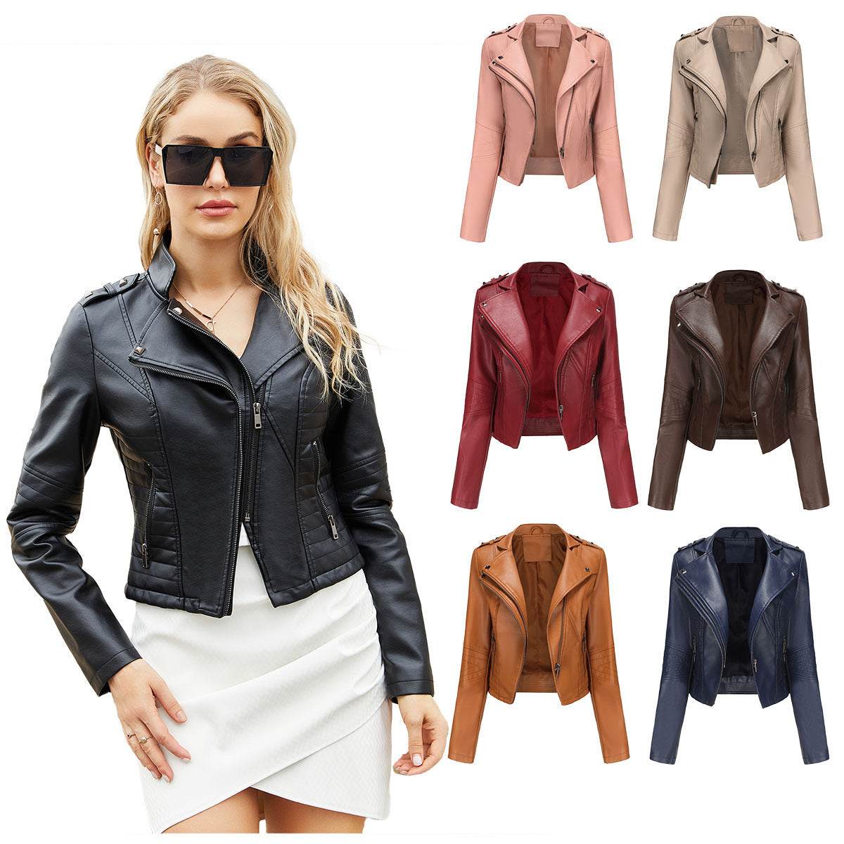 Women's Fashionable Fitted Long Sleeve Leather Coat - MYLUXURY LANE ENTERPRISE