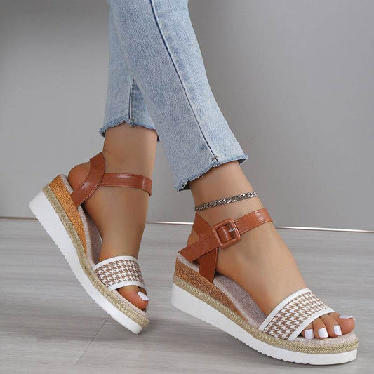 Houndstooth Print Sandals Women Summer Buckle Dress Shoes - MYLUXURY LANE ENTERPRISE