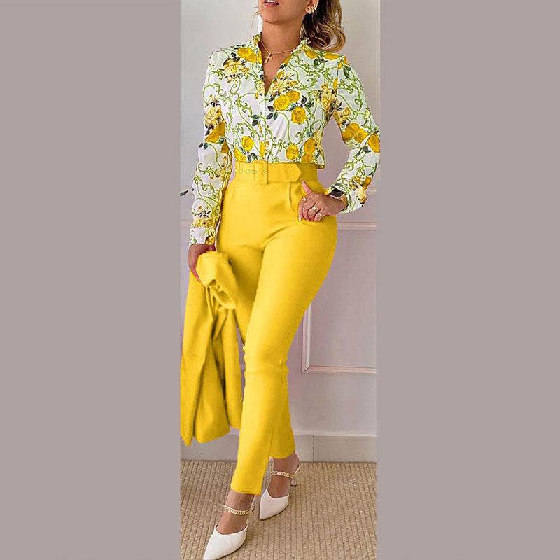 Women's Fashionable Printed Long-sleeved Shirt And Trousers Suit - MYLUXURY LANE ENTERPRISE