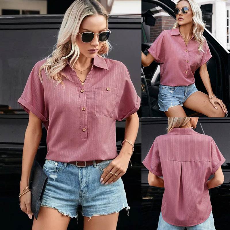 European And American Lapel Button Casual Pocket Loose Women's Tops - MYLUXURY LANE ENTERPRISE