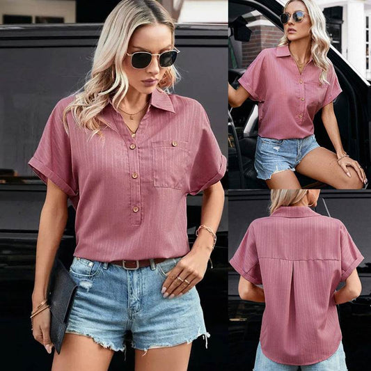 European And American Lapel Button Casual Pocket Loose Women's Tops - MYLUXURY LANE ENTERPRISE