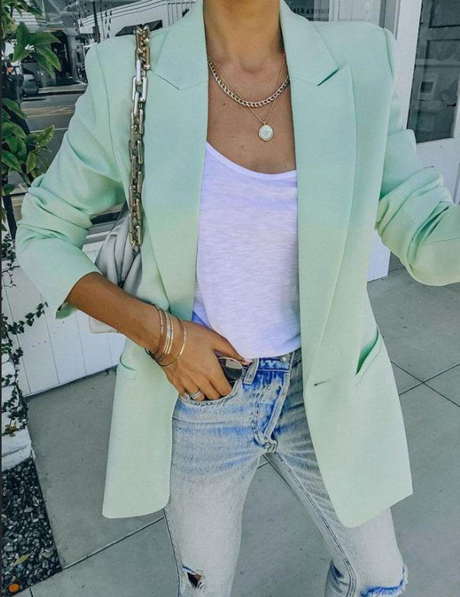 Solid Color Lapel Long Sleeve Small Suit Jacket - MYLUXURY LANE ENTERPRISE