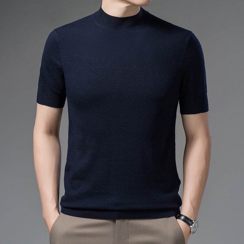 Half Turtleneck Pure Wool Sweater With Short Sleeves Men - MYLUXURY LANE ENTERPRISE